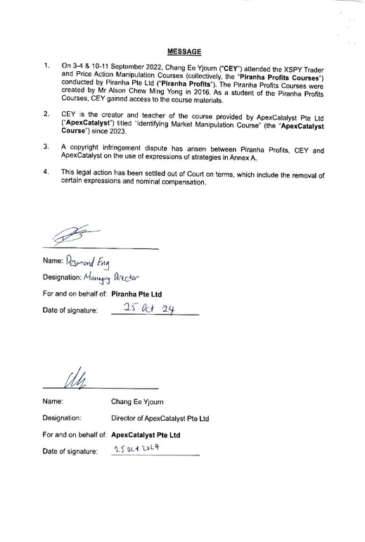 Chang Ee Yjourn review Apex Catalyst SG copyright infringement