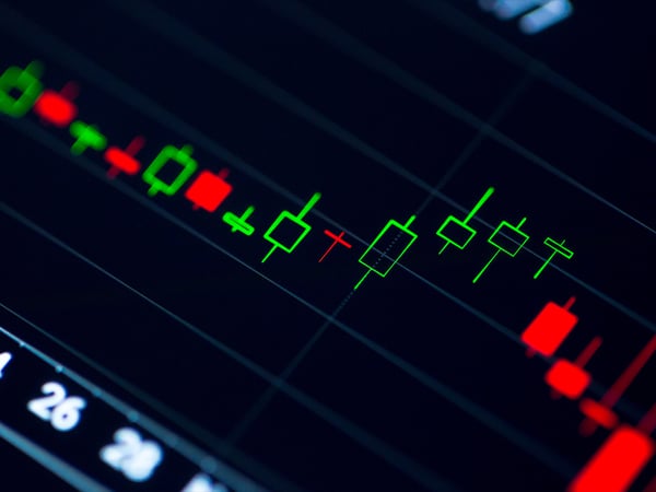 Green and red stock trading candlesticks