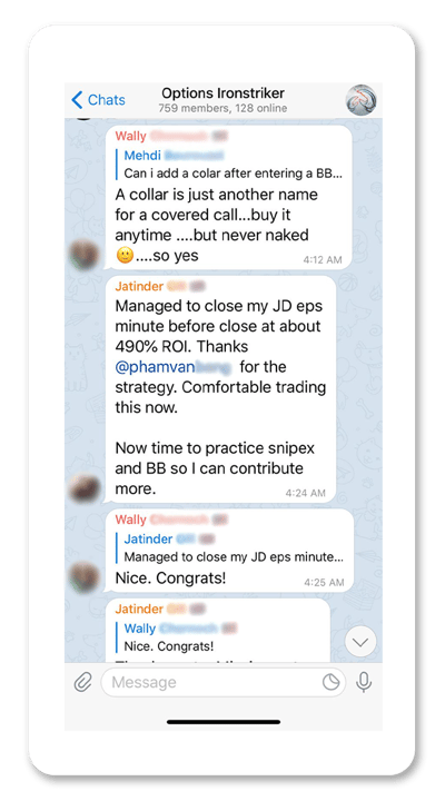 Screenshot of Adam Khoo Options Ironstriker Telegram group