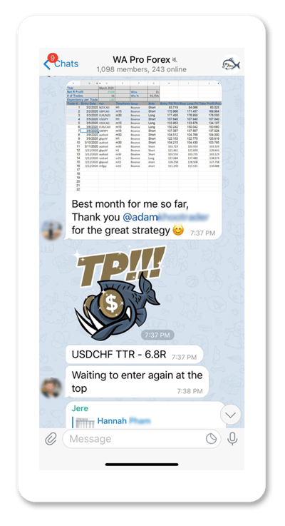 Screenshot of Adam Khoo forex trading course Telegram group