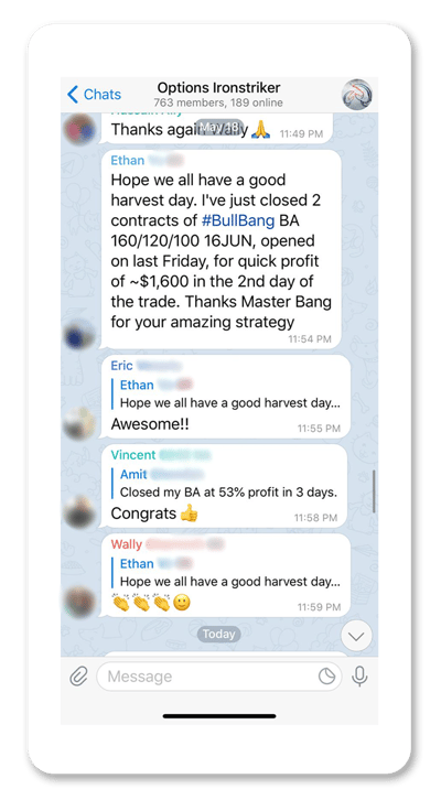 Screenshot of Adam Khoo options trading course Telegram group