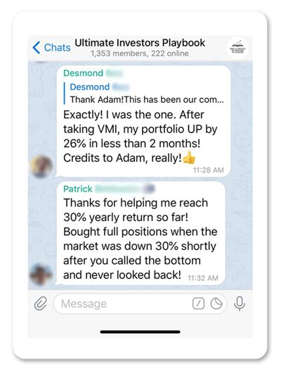 Screenshot of Adam Khoo Ultimate Investors Playbook Telegram group