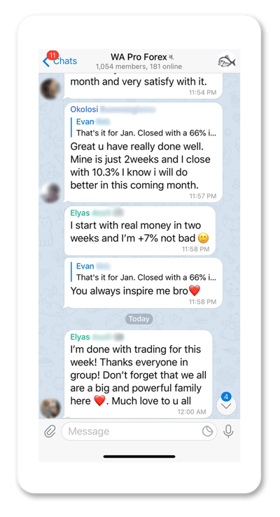 Screenshot of Adam Khoo WA Pro Forex Telegram group