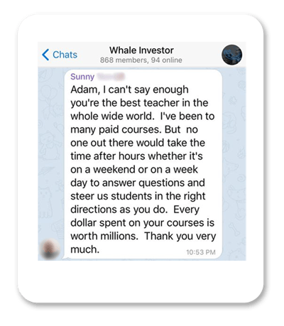 Screenshot of Adam Khoo Whale Investor Telegram group